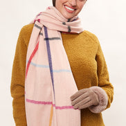 Louche Aoife Fluffy Warm Handle Woven Check Scarf With Tassels - Pink