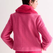 Apple Borg Faux Fur Collar Cropped Jacket - Pink