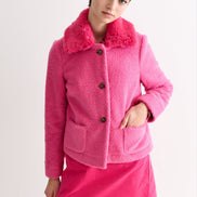 Apple Borg Faux Fur Collar Cropped Jacket - Pink