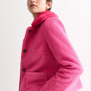 Apple Borg Faux Fur Collar Cropped Jacket - Pink