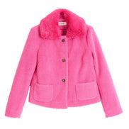 Apple Borg Faux Fur Collar Cropped Jacket - Pink