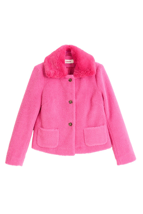 Apple Borg Faux Fur Collar Cropped Jacket - Pink