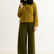 Apple Borg Faux Fur Collar Cropped Jacket - Mustard