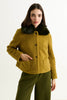 Apple Borg Faux Fur Collar Cropped Jacket - Mustard