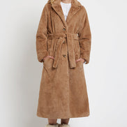 Arinette Faux Fur Tie Waist Coat - Camel