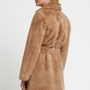 Arinette Faux Fur Tie Waist Coat - Camel