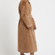 Arinette Faux Fur Tie Waist Coat - Camel