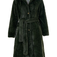 Arinette Faux Fur Tie Waist Coat - Khaki