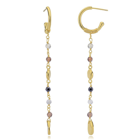 Sofia Small Hoop Nugget Earrings  Labradorite, Black Onyx & Smoky Quartz
