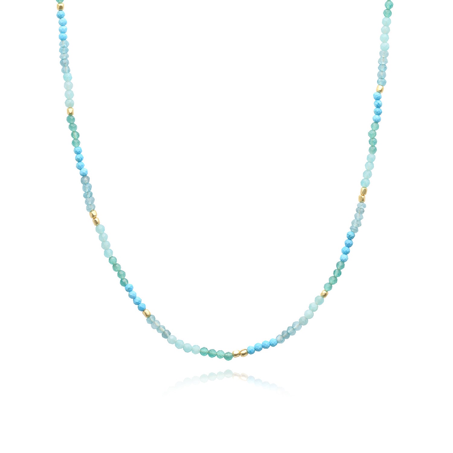 Milos Mixed Gemstone Beaded Necklace  Amazonite, Copper Turquoise & Green Jade