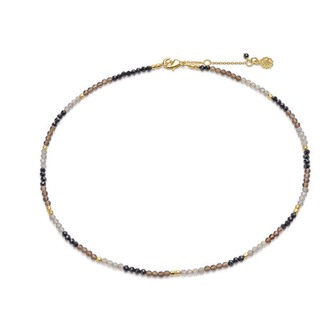 Milos Mixed Gemstone Beaded Necklace  Black Onyx, Smoky Quartz & Labradorite