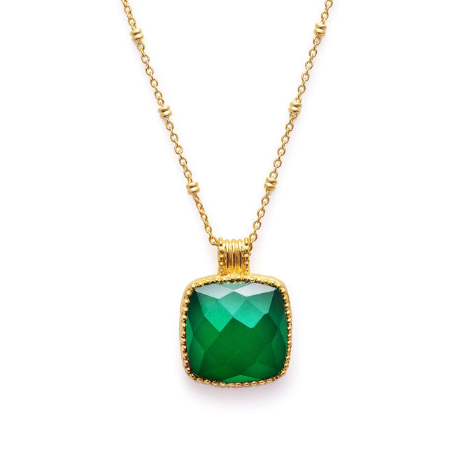 Tetra Large Square Gemstone Pendant  Green Onyx