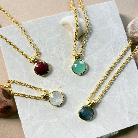 Charis Round Gemstone Necklace Moonstone