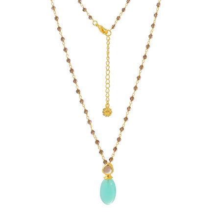 Persephone Double Gemstone Beaded Chain Necklace Pariba Onyx & Smoky Quartz
