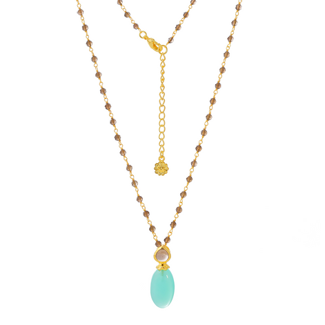 Persephone Double Gemstone Beaded Chain Necklace Pariba Onyx & Smoky Quartz