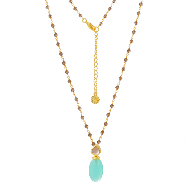 Persephone Double Gemstone Beaded Chain Necklace Pariba Onyx & Smoky Quartz