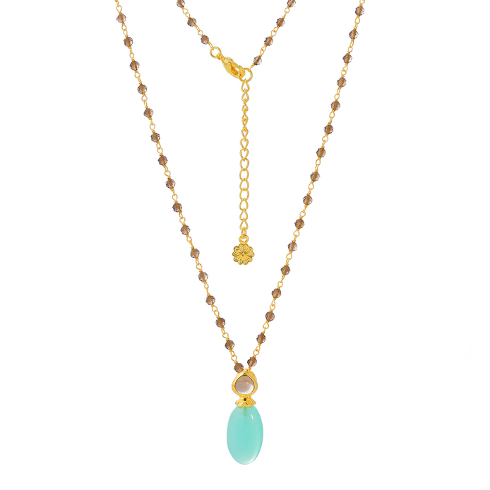 Persephone Double Gemstone Beaded Chain Necklace Pariba Onyx & Smoky Quartz