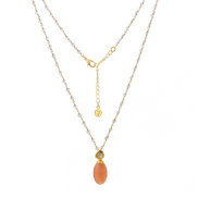 Persephone Double Gemstone Beaded Chain Necklace Peach Moonstone & Labradorite