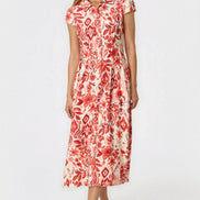 Orange Floral Shirt Midi Dress