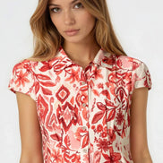 Orange Floral Shirt Midi Dress