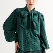 Aditi Spot Tie Neck Blouse - Forest Green
