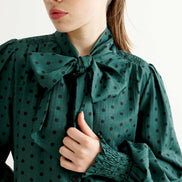 Aditi Spot Tie Neck Blouse - Forest Green