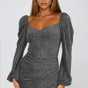 Silver Sweetheart Neckline Mini Dress