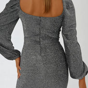 Silver Sweetheart Neckline Mini Dress