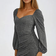 Silver Sweetheart Neckline Mini Dress