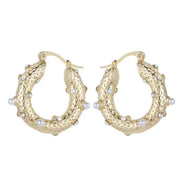 Gold Tone Small Pearl and Diamante Hoop Earrings