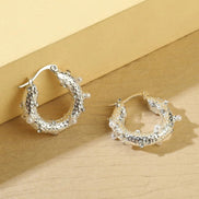 Silver Tone Small Pearl and Diamante Hoop Earrings