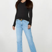 Black V Neck Long Sleeve Top