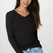 Black V Neck Long Sleeve Top