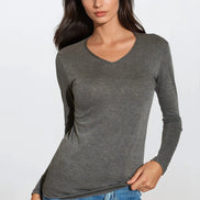 Charcoal V Neck Long Sleeve Top