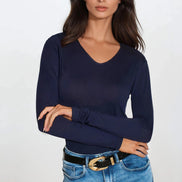 Navy V Neck Long Sleeve Top