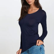 Navy V Neck Long Sleeve Top
