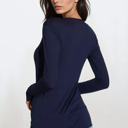 Navy V Neck Long Sleeve Top