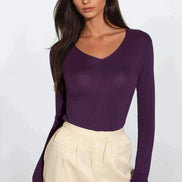 Purple V Neck Long Sleeve Top
