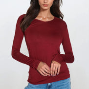 Wine V Neck Long Sleeve Top