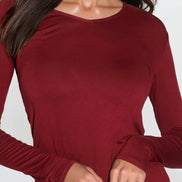 Wine V Neck Long Sleeve Top