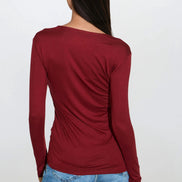 Wine V Neck Long Sleeve Top