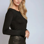Black Round Neck Long Sleeve Top