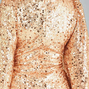 Rose Gold Sequin V-Neck Long Sleeve Bodycon Dress
