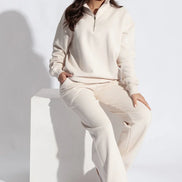 Beige 1/4 Zip Fleece Tracksuit