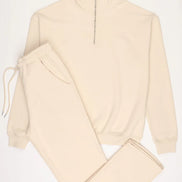 Beige 1/4 Zip Fleece Tracksuit