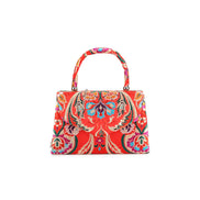 Red Floral Satin Small Top Handle Bag