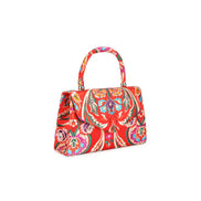Red Floral Satin Small Top Handle Bag