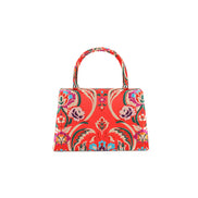 Red Floral Satin Small Top Handle Bag
