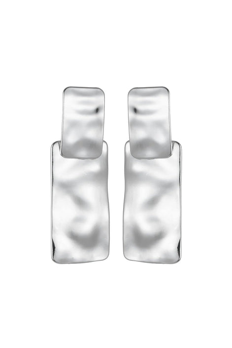 Silver Tone Hammered Rectangular Earrings