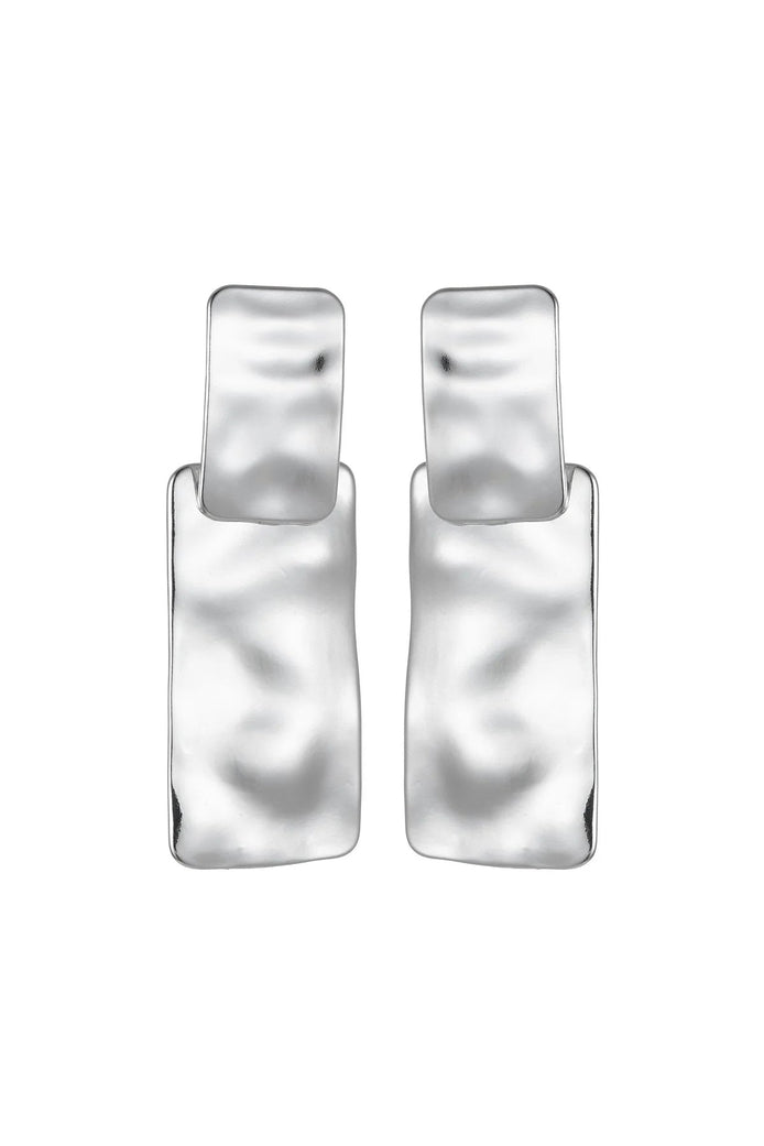 Silver Tone Hammered Rectangular Earrings